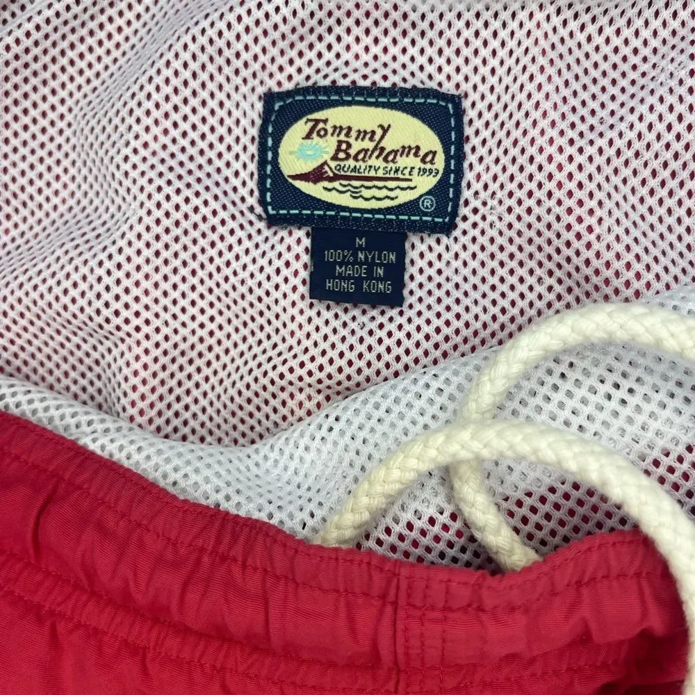 Vintage Tommy Bahama Swim Trunks Red Embroidered Logo Mens M with patch pocket